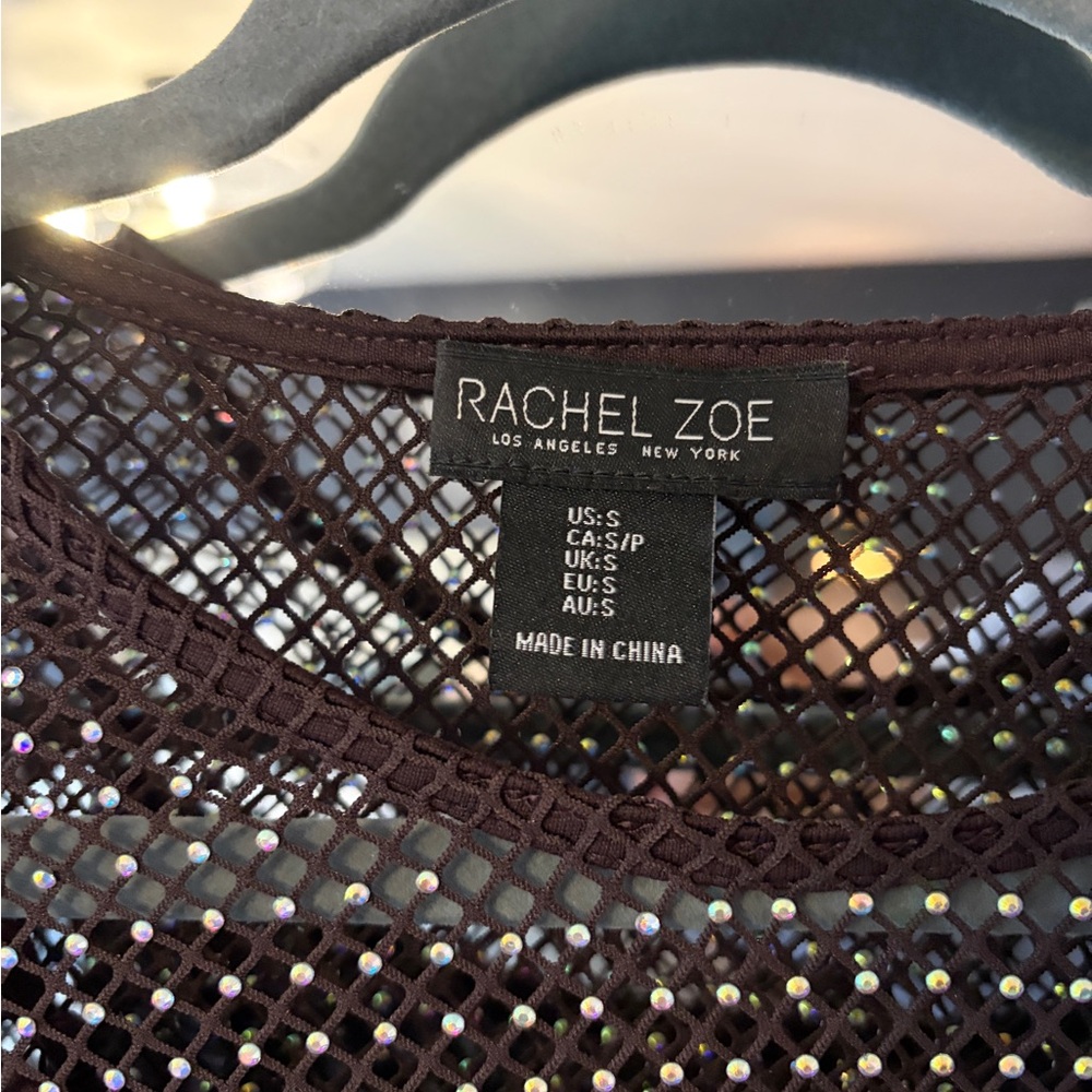 Rachel Zoe Burgundy Mesh Top with Iridescent Sequins